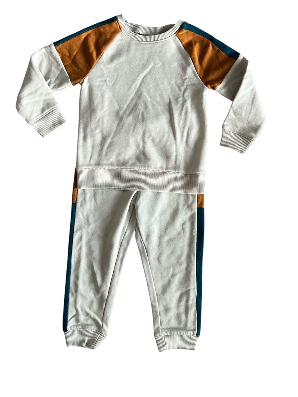 The Children's Place Cream Jogger Set with Teal & Mustard Accents Size 4T